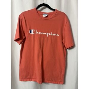 Champion Shirt Embroidered Logo Blue Tag Medium‎ T-Shirt Coral (B29)